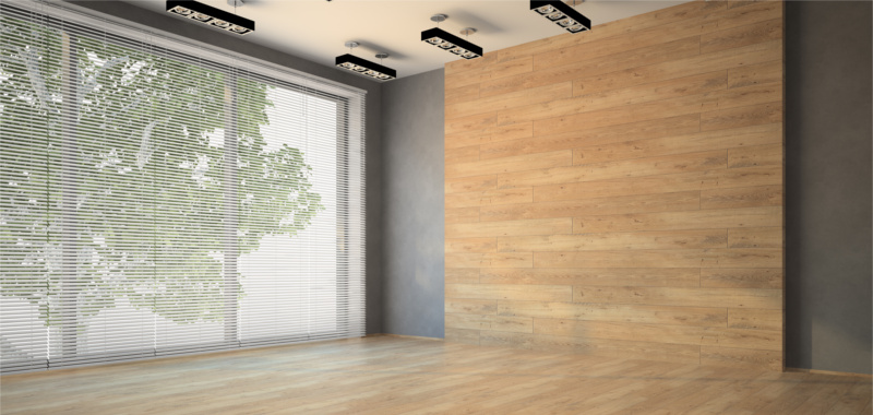 Empty room with wooden  wall 3D